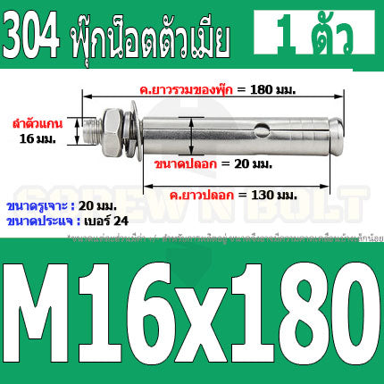 พุ๊ก พุก หัวน๊อต ตัวเมีย สแตนเลส 304 แหวนอีแปะ+สปริง M14 M16 / Sleeve Expansion Anchor Bolt with Nut SUS304 M14 M16