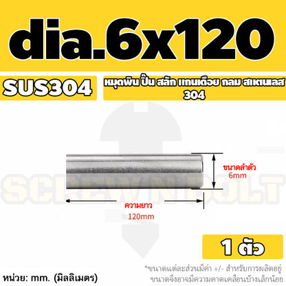 หมุดพิน ปิ๊น สลัก แกนเดือย สแตนเลส 304 กลม dia. 6 mm. / Solid Parallel / Dowel Pins SUS304 dia. 6 mm.
