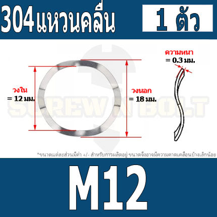 แหวนคลื่น สปริง รองตลับลูกปืนกันรุน สแตนเลส 304  M10 M12 M14 M16 / Wave Spring Stainlesss Steel SUS304 M10 M12 M14 M16