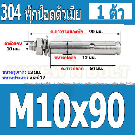 พุ๊ก พุก หัวน๊อต ตัวเมีย สแตนเลส 304 แหวนอีแปะ+สปริง M10 / Sleeve Expansion Anchor Bolt with Nut SUS304 M10
