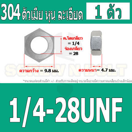 หัวน็อต ตัวเมีย หกเหลี่ยม สแตนเลส 304 เกลียวหุน "ละเอียด" #10 3/16 1/4 / Hex Nut UNF Thread SUS304