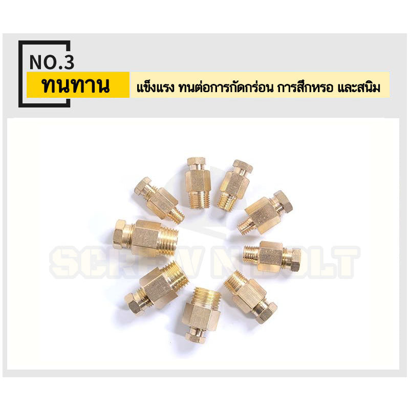 (ยกชุด) ข้อต่อ ล็อคใน แบบตรง เกลียวนอก ต่อท่อ ต่อสาย ทองเหลือง PD M4 M5 M6 M8 1/4 1/8 / Direct Tube Fitting, Brass