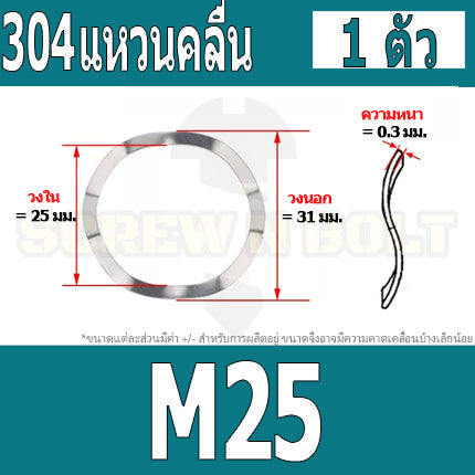 แหวนคลื่น สปริง รองตลับลูกปืนกันรุน สแตนเลส 304  M23 M25 M27 M31 / Wave Spring Stainlesss Steel SUS304 M23 M25 M27 M31