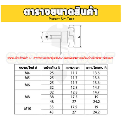 น็อต ลูกบิด ด้ามจับ มือหมุนดอกไม้ สแตนเลส 304 กว้าง 48 มม. M8 M10 M12 / STAR GRIP KNOB BOLT SUS304