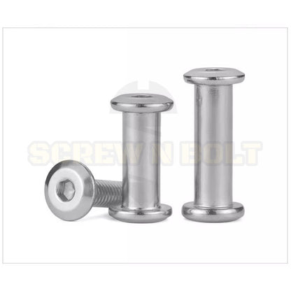 (ยกชุด) น็อต สกรู หัวกลมแบน งานเฟอร์ฯ+ตัวเมีย สแตนเลส 304 เกลียวมิล M8 M10 / Round Flat Hex Machine Screw+Nut SUS304