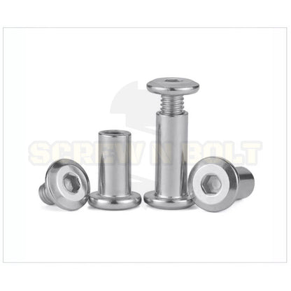 (ยกชุด) น็อต สกรู หัวกลมแบน งานเฟอร์ฯ+ตัวเมีย สแตนเลส 304 เกลียวมิล M8 M10 / Round Flat Hex Machine Screw+Nut SUS304