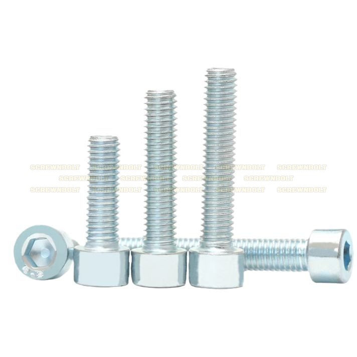 น็อต สกรู หัวจม 6 เหลี่ยม เหล็กแข็ง 8.8 ชุบ ขาว/ฟ้า เกลียวมิล หยาบ M16 M20 / 8.8 Cap Socket Machine Screw White Zinc