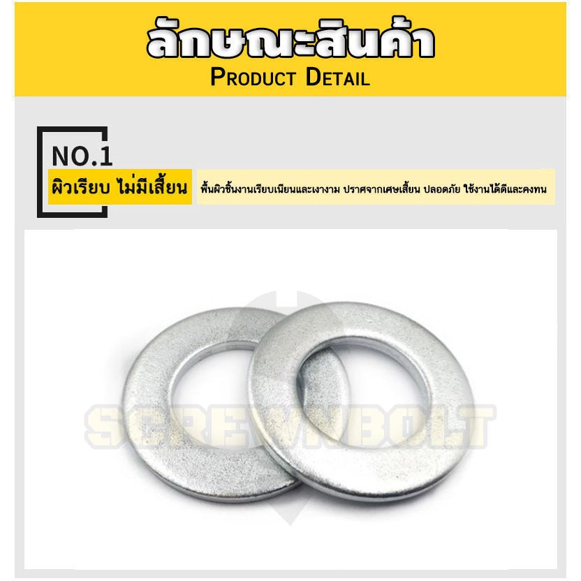 แหวนอีแปะ แหวนรอง น็อตสกรู เหล็กแข็ง 8.8 ชุบ ขาว - M6 M8 M10 M12 / 8.8 Grade Flat Washer Zinc White