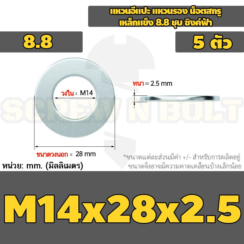 แหวนอีแปะ แหวนรอง น็อตสกรู เหล็กแข็ง 8.8 ชุบ ซิงค์ฟ้า - M3 - M20 / 8.8 Grade Flat Washer Zinc Blue
