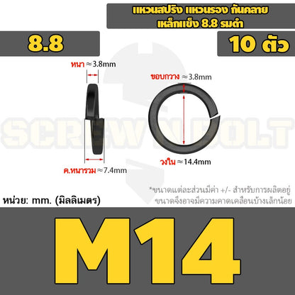 แหวนสปริง แหวนรอง กันคลาย เหล็กแข็ง 8.8 รมดำ - M2 - M36 / 8.8 Grade Spring Washer Black Oxide