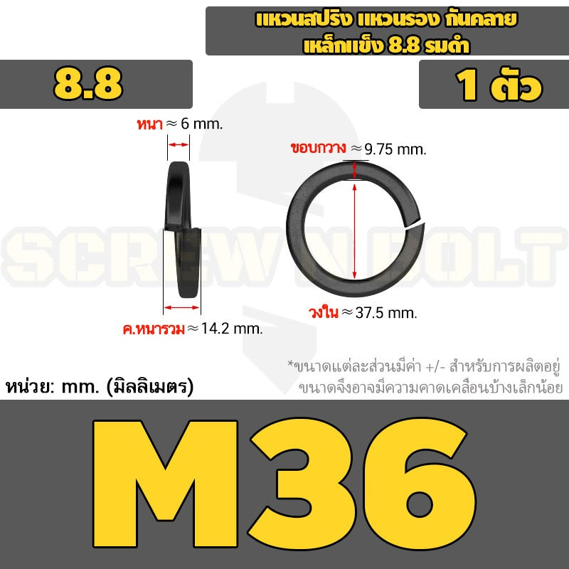 แหวนสปริง แหวนรอง กันคลาย เหล็กแข็ง 8.8 รมดำ - M2 - M36 / 8.8 Grade Spring Washer Black Oxide