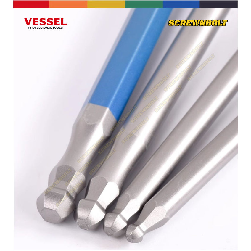 VESSEL ดอกไขควง แม่เหล็ก หัวบอล/หกเหลี่ยม ยาว 65/100/150 มม. เกรด HRC62 H2.5H3H4H5H6H8 / Single End Hex/Ball Point Bit