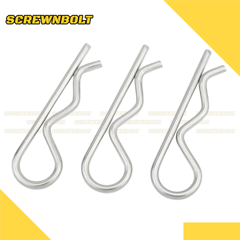 ปิ๊น พิน ตัว R ปิ้น ตัวอาร์ เหล็ก ชุบขาว - M1M2M2.5M3M4M5M6M7 / Hairpin Cotter Snap R Pin Steel