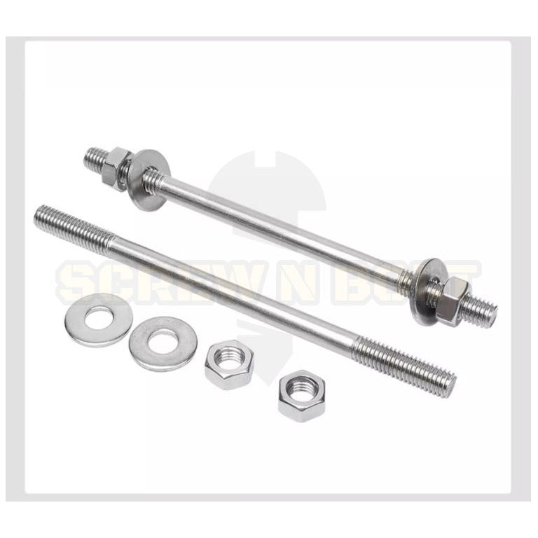 (ยกชุด) สตัด โบลท์ เกลียวไม่ตลอด แหวนแปะ+ตัวเมีย สแตนเลส 304 เกลียวมิล 2 ข้าง M18 M20 / (Set) 2 Thread End Stud (FW) SUS