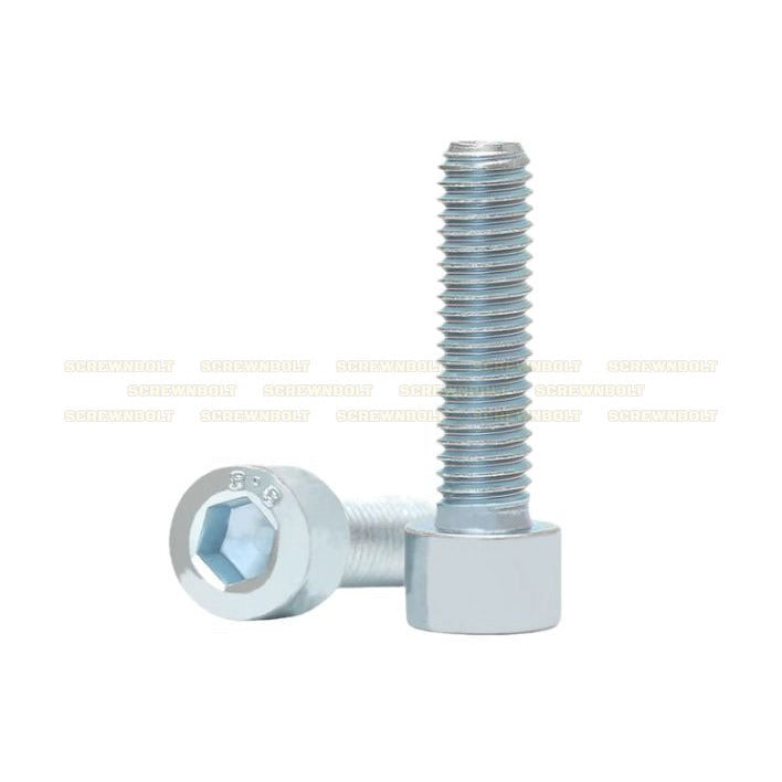 น็อต สกรู หัวจม 6 เหลี่ยม เหล็กแข็ง 8.8 ชุบ ขาว/ฟ้า เกลียวมิล หยาบ M8 M10 / 8.8 Cap Socket Machine Screw White Zinc