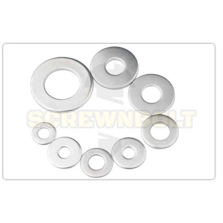 แหวนอีแปะ แหวนรอง น็อตสกรู เหล็กแข็ง 8.8 ชุบ ขาว - M6 M8 M10 M12 / 8.8 Grade Flat Washer Zinc White