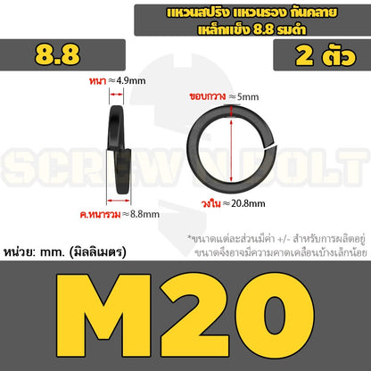 แหวนสปริง แหวนรอง กันคลาย เหล็กแข็ง 8.8 รมดำ - M2 - M36 / 8.8 Grade Spring Washer Black Oxide