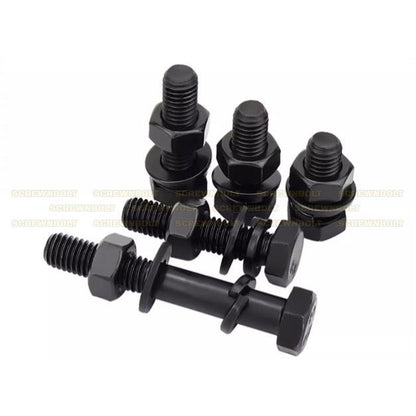 (ยกชุด) น็อต สกรู หัว หกเหลี่ยม แหวน+สปริง+ตัวเมีย เหล็ก 8.8 รมดำ มิล หยาบ M12 M14 / (Set) 8.8 Hexagon Bolt Black Oxide