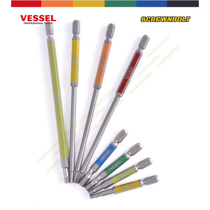 VESSEL ดอกไขควง แม่เหล็ก หัวบอล/หกเหลี่ยม ยาว 65/100/150 มม. เกรด HRC62 H2.5H3H4H5H6H8 / Single End Hex/Ball Point Bit