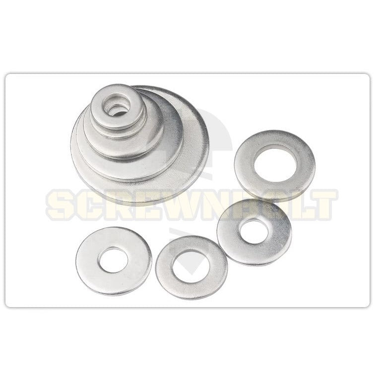 แหวนอีแปะ แหวนรอง น็อตสกรู เหล็กแข็ง 8.8 ชุบ ขาว - M6 M8 M10 M12 / 8.8 Grade Flat Washer Zinc White
