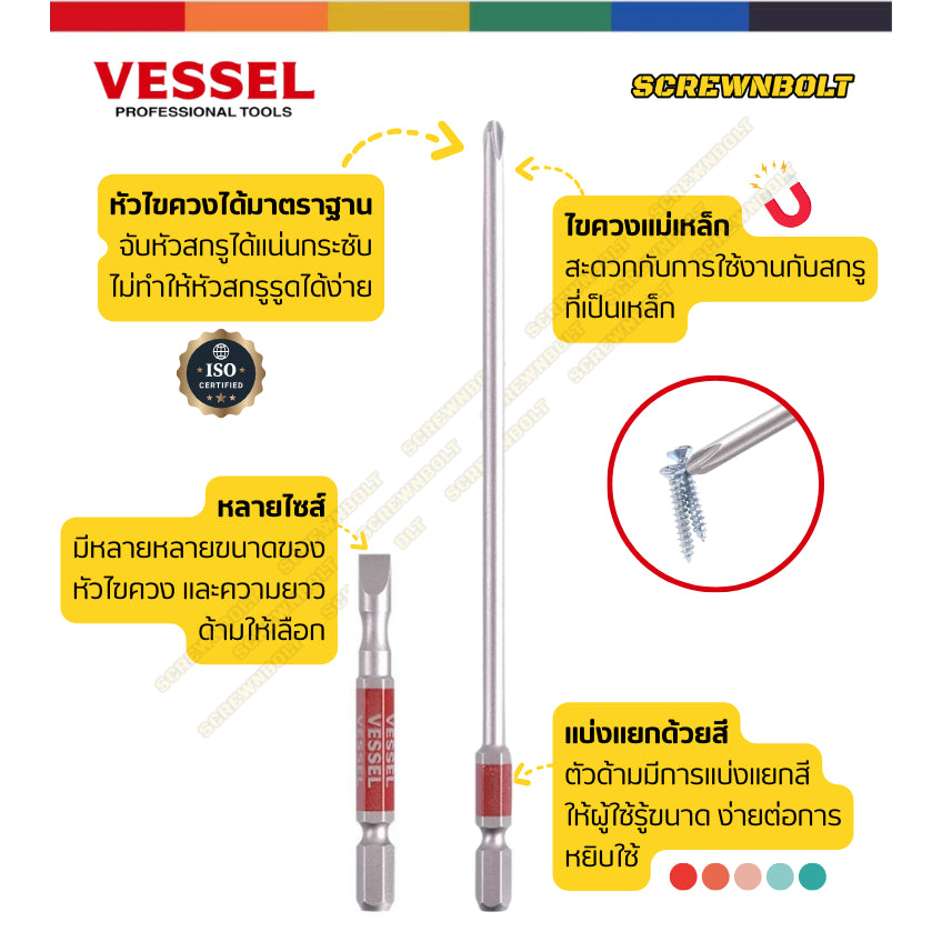 VESSEL ดอกไขควง แม่เหล็ก หัวแฉก/ปากแบน เล็ก ไมโคร จิ๋ว เกรด HRC62 PH0/00 SL1.8/2.5/3/4/5/6 / Phillip/Slot Micro Bit