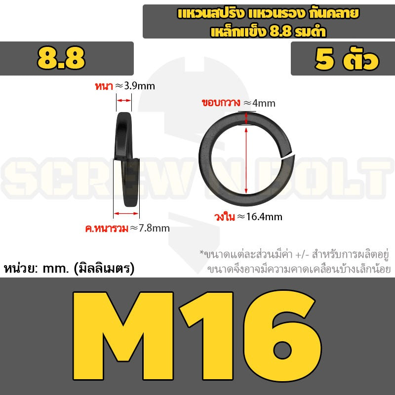 แหวนสปริง แหวนรอง กันคลาย เหล็กแข็ง 8.8 รมดำ - M2 - M36 / 8.8 Grade Spring Washer Black Oxide