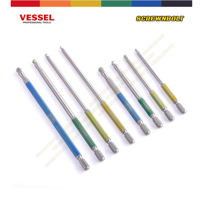 VESSEL ดอกไขควง แม่เหล็ก หัวบอล/หกเหลี่ยม ยาว 65/100/150 มม. เกรด HRC62 H2.5H3H4H5H6H8 / Single End Hex/Ball Point Bit