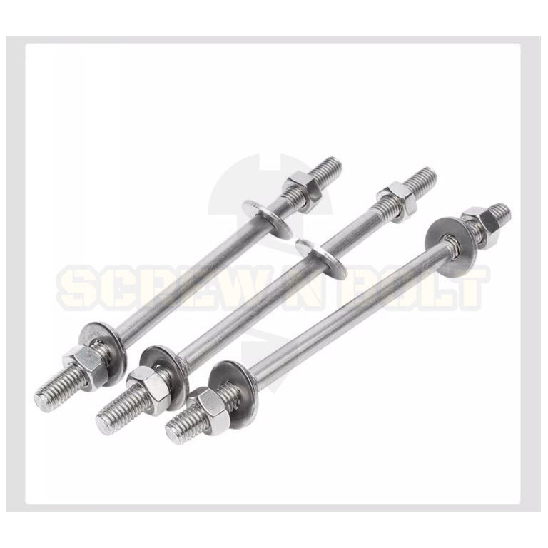(ยกชุด) สตัด โบลท์ เกลียวไม่ตลอด แหวนแปะ+ตัวเมีย สแตนเลส 304 เกลียวมิล 2 ข้าง M6 / (Set) 2 Thread End Stud (FW) SUS