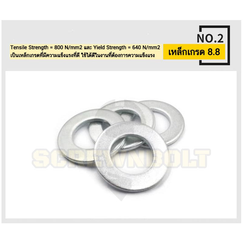 แหวนอีแปะ แหวนรอง น็อตสกรู เหล็กแข็ง 8.8 ชุบ ขาว - M6 M8 M10 M12 / 8.8 Grade Flat Washer Zinc White