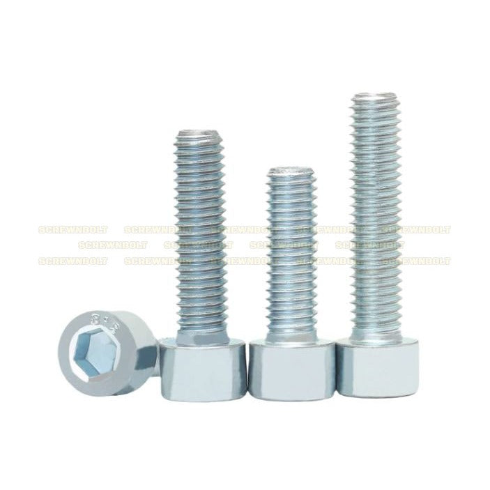 น็อต สกรู หัวจม 6 เหลี่ยม เหล็กแข็ง 8.8 ชุบ ขาว/ฟ้า เกลียวมิล หยาบ M16 M20 / 8.8 Cap Socket Machine Screw White Zinc