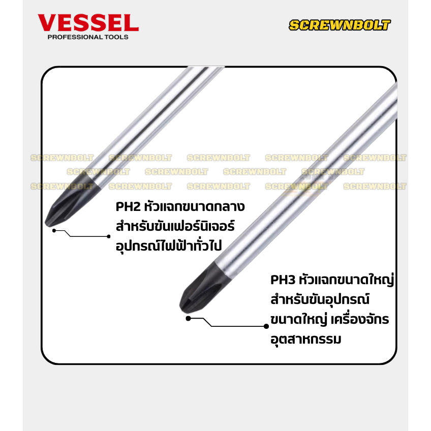 VESSEL ไขควง ตอกหัวสกรู หัวแฉก ตอกแล้วหมุน ถอดสกรูหัวรูด สนิม ติดแน่น CR-V  / Megadora No.980 IMPACTA Screwdriver