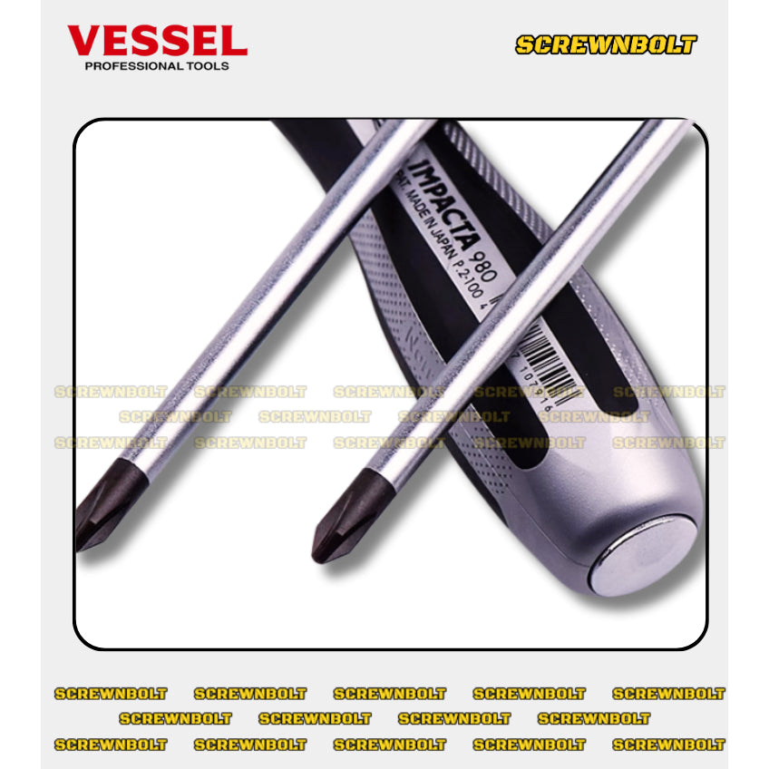 VESSEL ไขควง ตอกหัวสกรู หัวแฉก ตอกแล้วหมุน ถอดสกรูหัวรูด สนิม ติดแน่น CR-V  / Megadora No.980 IMPACTA Screwdriver
