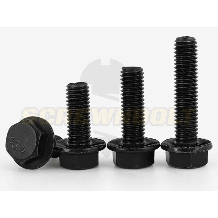 น็อต สกรู หัว หกเหลี่ยมติดแหวน เหล็กแข็ง 10.9 เกลียวมิล หยาบ M10 M12 / Hexagon Flange Bolt Grade 10.9