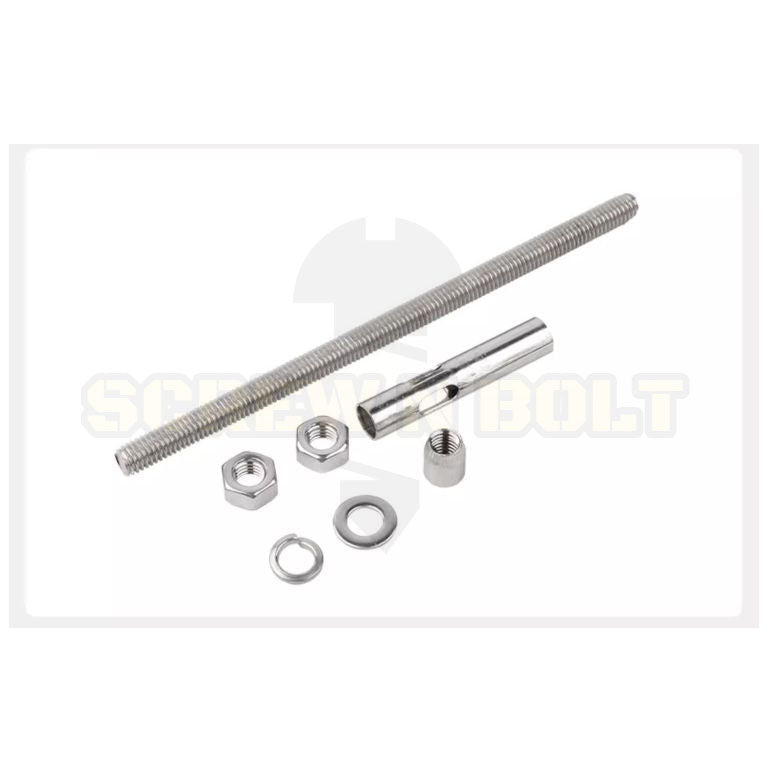 (ยกชุด) พุ๊ก พุก สตัด ตัวยาว (แหวน+ตัวเมีย2ชุด) สแตนเลส 304 เกลียวมิล M8 / (Set) Anchor Stud Bolt SUS304