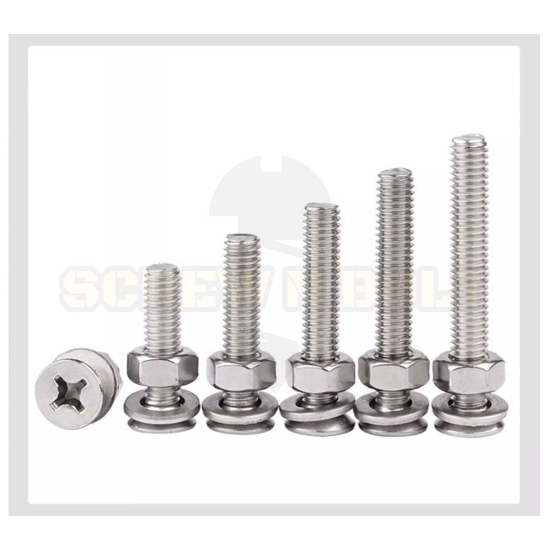 (ยกชุด) น็อต สกรู หัวเตเปอร์ แฉก F ตัวเมีย+แหวน สแตนเลส 304 เกลียวมิล M4 / (Set) Flat Head Machine Screw SUS