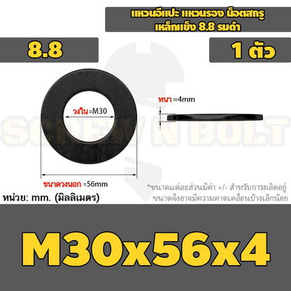 แหวนอีแปะ แหวนรอง น็อตสกรู เหล็กแข็ง 8.8 รมดำ - M2 - M36 / 8.8 Grade Flat Washer Black Oxide