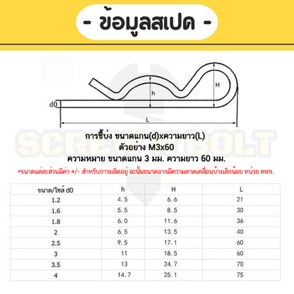 ปิ๊น พิน ตัว R ปิ้น ตัวอาร์ เหล็ก ชุบขาว - M1M2M2.5M3M4M5M6M7 / Hairpin Cotter Snap R Pin Steel