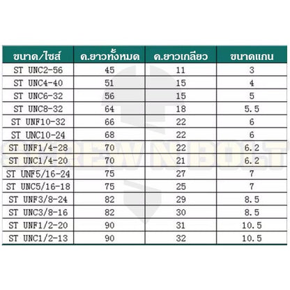 ดอกต๊าปเกลียว ร่องเลื้อย HSS-E รูตัน/รูทะลุ เศษขึ้นบน เหมาะงานอลูมิเนียม สังกะสี หุน หยาบ #1 - #12 / UNC Spiral Tap
