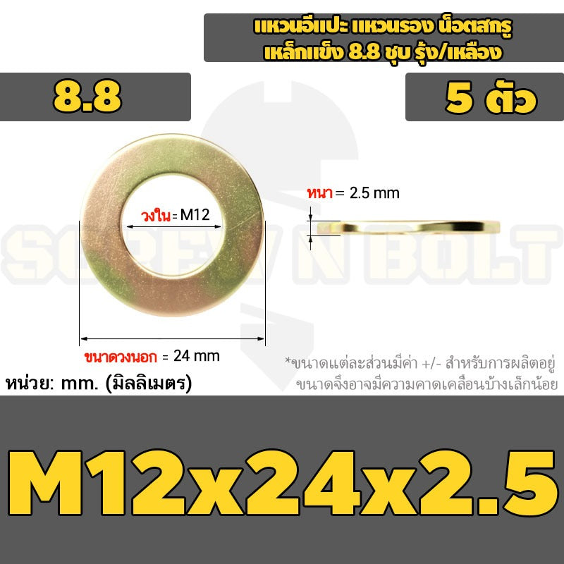 แหวนอีแปะ แหวนรอง น็อตสกรู เหล็กแข็ง 8.8 ชุบ รุ้ง/เหลือง - M2 - M24 / 8.8 Grade Flat Washer Zinc Yellow