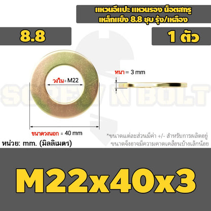 แหวนอีแปะ แหวนรอง น็อตสกรู เหล็กแข็ง 8.8 ชุบ รุ้ง/เหลือง - M2 - M24 / 8.8 Grade Flat Washer Zinc Yellow