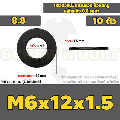 แหวนอีแปะ แหวนรอง น็อตสกรู เหล็กแข็ง 8.8 รมดำ - M2 - M36 / 8.8 Grade Flat Washer Black Oxide