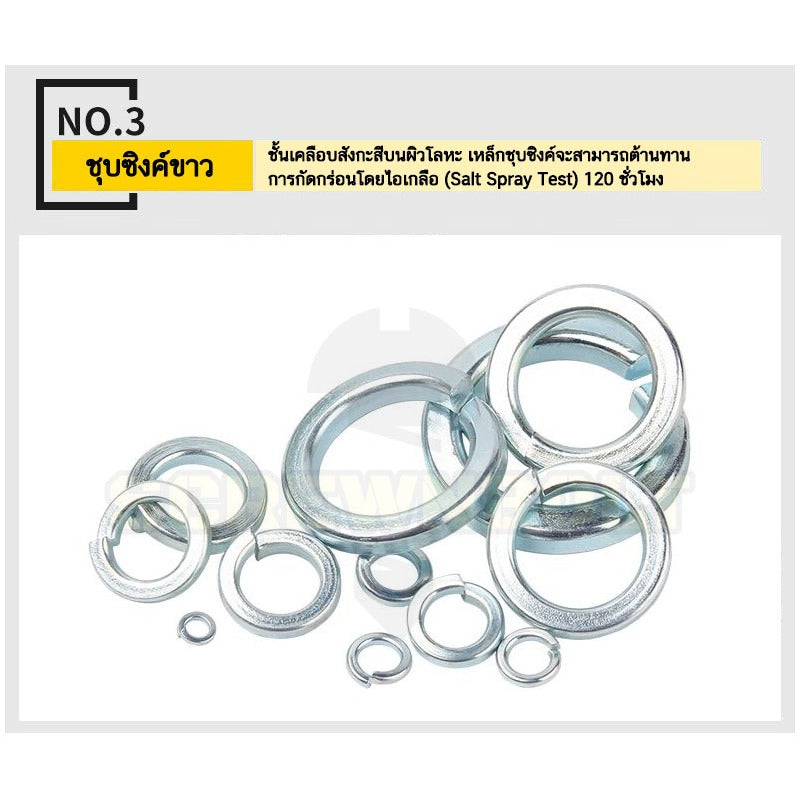 แหวนสปริง แหวนรอง กันคลาย เหล็กแข็ง 8.8 ชุบขาว/ฟ้า - M3 - M24 / 8.8 Grade Spring Washer White Zinc