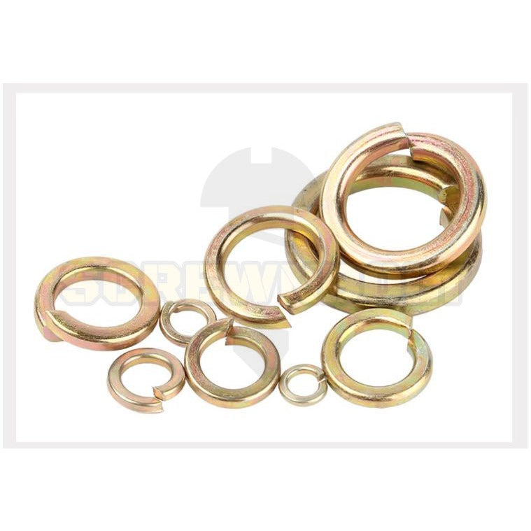 แหวนสปริง แหวนรอง กันคลาย เหล็กแข็ง 8.8 ชุบรุ้ง - M5 - M24 / 8.8 Grade Spring Washer Yellow Zinc